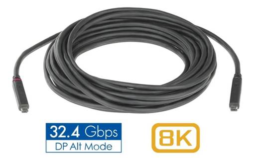 全新支持 8K 视音频、数据和电源的有源光铜混合 USB-C® 电缆！