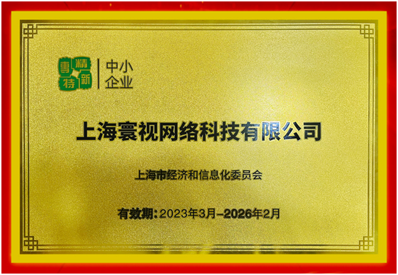 上海寰视网络科技有限公司荣获上海市“专精特新”企业称号